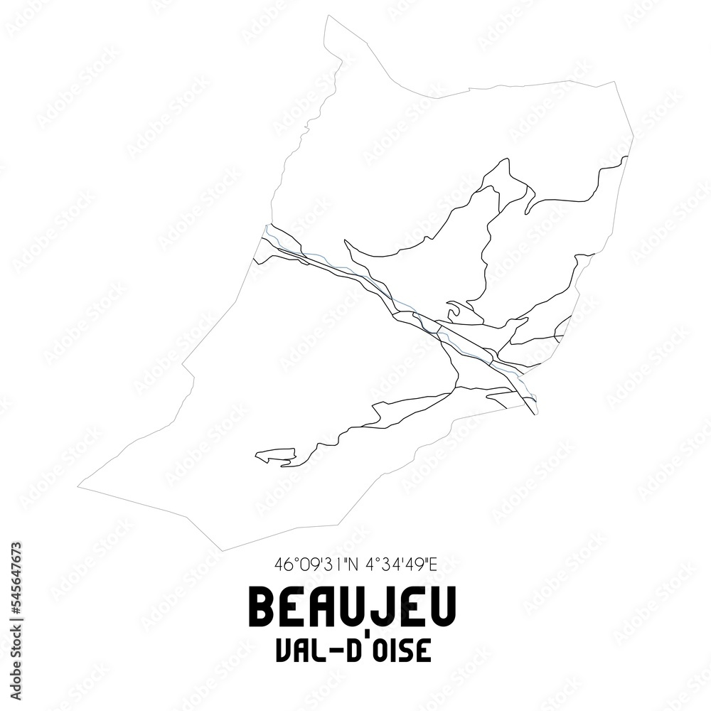 BEAUJEU Val-d'Oise. Minimalistic street map with black and white lines.