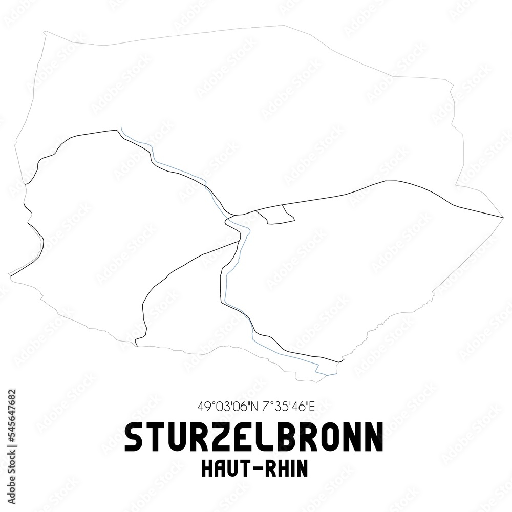 STURZELBRONN Haut-Rhin. Minimalistic street map with black and white lines.
