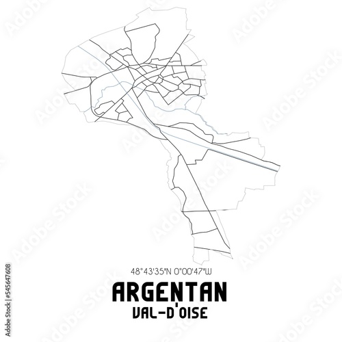 ARGENTAN Val-d Oise. Minimalistic street map with black and white lines.