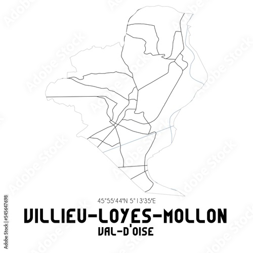 VILLIEU-LOYES-MOLLON Val-d'Oise. Minimalistic street map with black and white lines.