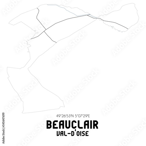 BEAUCLAIR Val-d'Oise. Minimalistic street map with black and white lines. photo