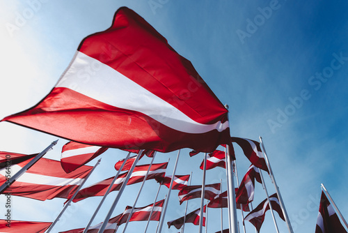 red and white Latvian flags