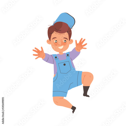 Naughty Little Boy Jumping Making Mess and Chaos Around Vector Illustration