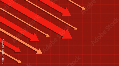 Stock market crash concept. Downward-facing arrows indicate a decrease in earnings. Banner with copy space