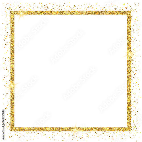 square gold glitter frame isolated on transparent background illustration, PNG, clip art