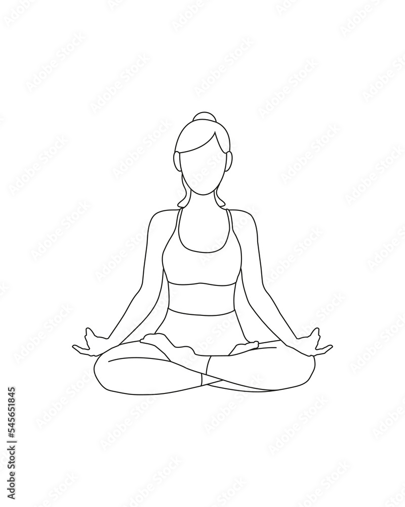 Girl doing yoga pilates gymnastics sport in black white colors in line style Girl doing yoga pilates gymnastics sport in black white colors in line style