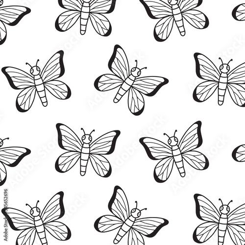 Seamless pattern with a butterfly. Doodle style. Vector illustration.