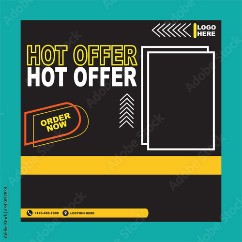 Modern Editable Set Social Media Banner template Frame Hot Offer digital marketing Black background