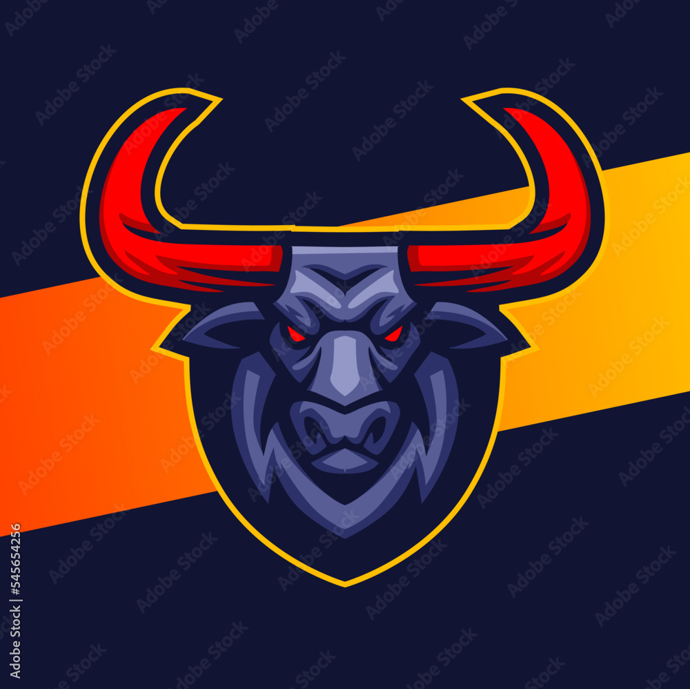 bull head logo mascot design with big horn for sport or game design