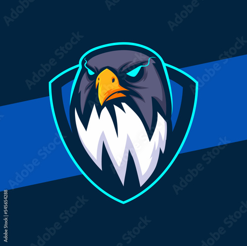 eagle hawk head mascot logo design with aggressive eye pose for sport hunter and gamer design