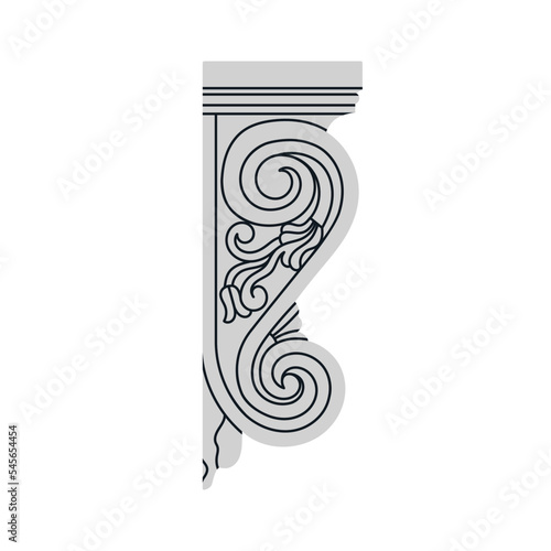 Poster with a bracket, classical architectural detail made of marble or gypsum. Ancient Greek and Roman art concept. Sculpture, architecture. Hand drawn vector illustration on white background