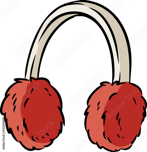 Winter fur earmuffs lineart vector doodle icon. Cute warm headphones comic style image. Hand drawn isolated cartoon illustration for prints, designs, cards. Clothing item for head