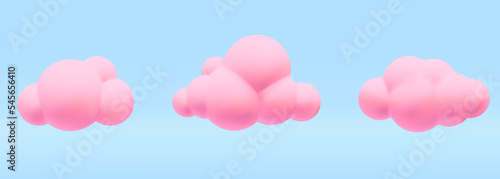 Set of 3d vector realistic render fluffy vanilla pink fantasy fairy tale simple minimal round soft cloud icon design