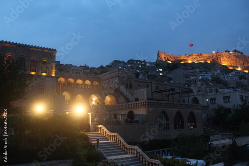  Night view of old Mardin city, narrow streets, old historical houses and narrow streets