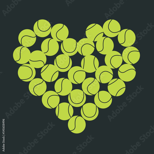 Flat vector illustration. Hand drawn tennis balls in heart shape. Love tennis