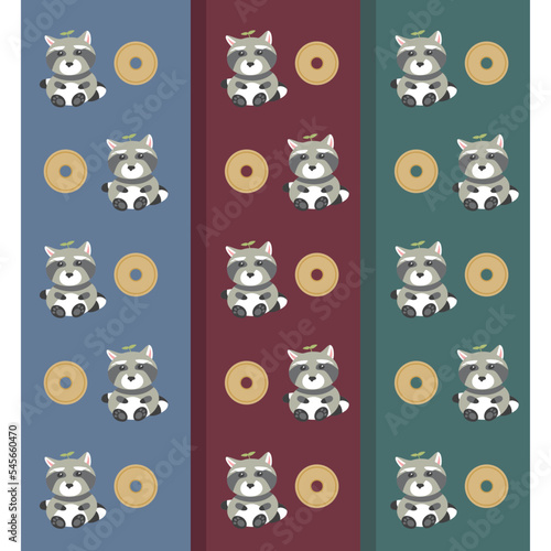 Vector graphics. Banner poster. Pattern. Animal. Raccoon. A coin. Different colors