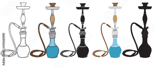 Set of Turkish hookah in isolate on white background.Vector illustration.
