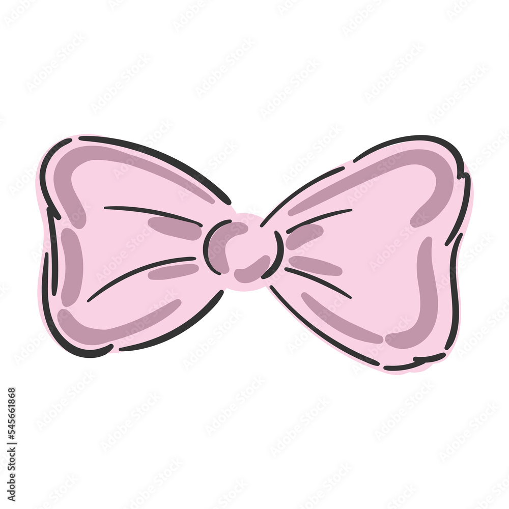 Beautiful pink bow drawn in cartoon style, dressing items, beauty, gift and birthday decorative ribbons. Vector illustration isolated on white background. Beautiful pink bow drawn in cartoon style, dressing items, beauty, gift and birthday decorative ribbons. Vector illustration isolated on white background.