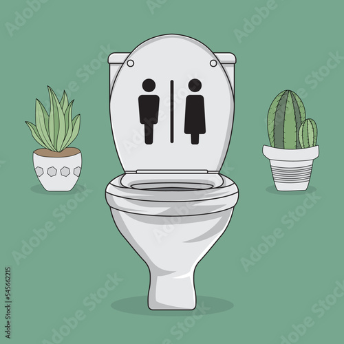 flat cartoon bidet and toilet sign