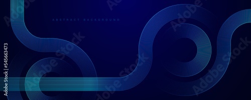 Fotografie, Obraz Abstract glowing circle lines on dark blue background