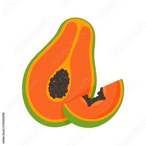 ripe papaya vector Cut in half until the seeds are visible inside.