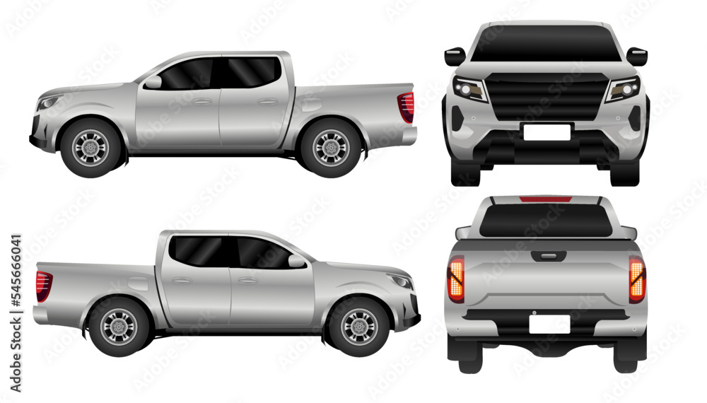 Vector pickup truck with white background - obrazy, fototapety, plakaty 