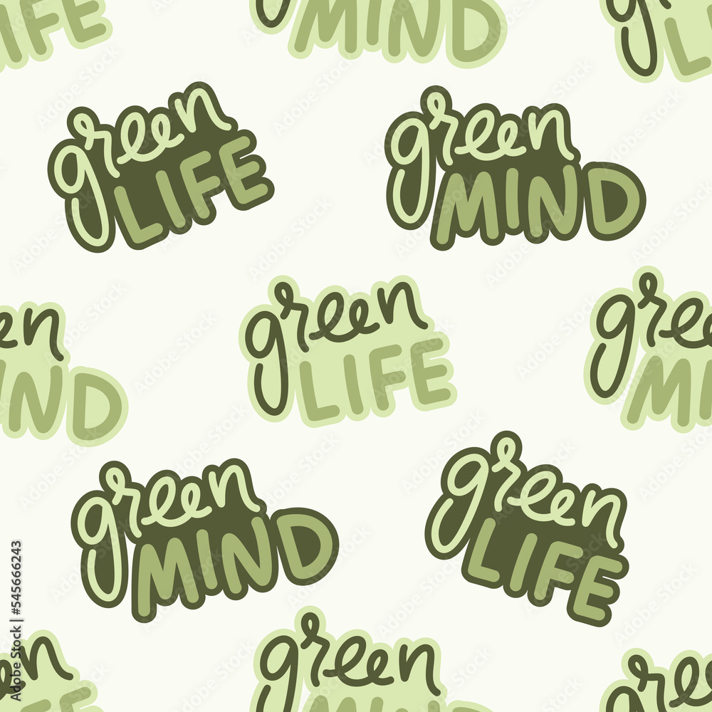 Fototapeta premium Seamless pattern eco lettering. Green life mind