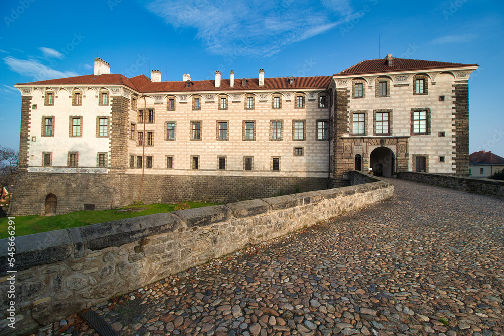 The Nelahozeves Chateau, finest Renaissance castle, Czech Republic. Main gate with bridge.