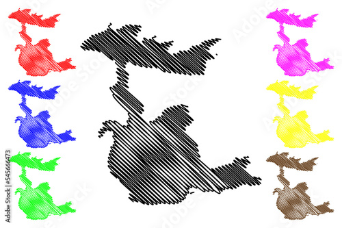 Cunda island (Republic of Turkey) map vector illustration, scribble sketch Alibey or Moschonisi ada map