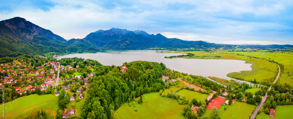 Kochelsee Lake aerial panoramic view, Germany