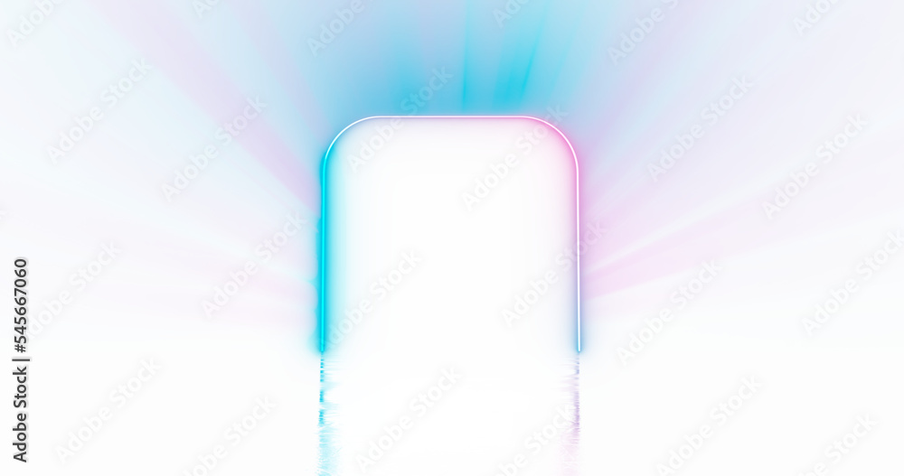 Neon light lines on png transparent background with reflection on the floor. Neon frame for your design.
Neon light lines on png transparent background with reflection on the floor. Neon frame for your design.