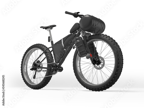 3d illustration of black mountain sports bike for extreme travel on white background with shadow