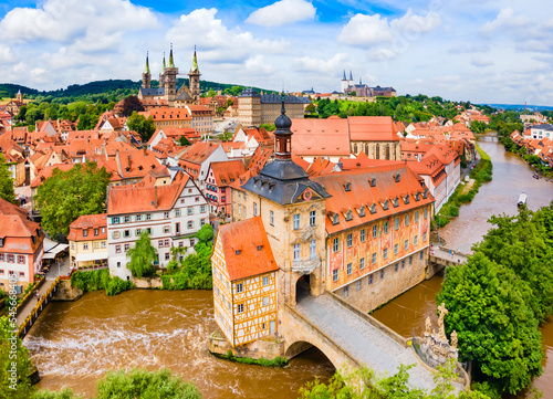 Bamberg old town aerial panoramic view photo