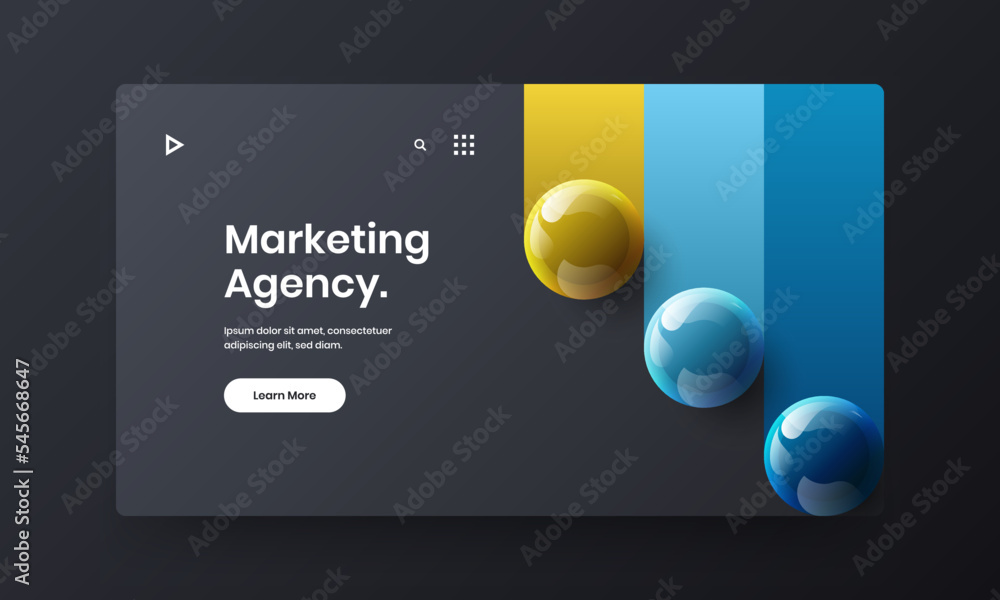 Simple landing page vector design concept. Amazing realistic spheres horizontal cover template. Simple landing page vector design concept. Amazing realistic spheres horizontal cover template.