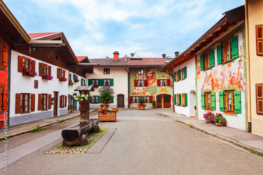 Luftlmalerei decorated houses in Mittenwald, Germany