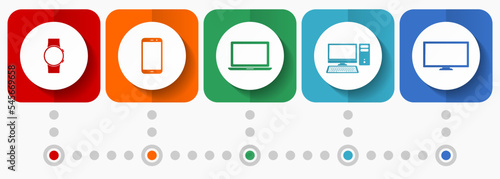 Electronic devices vector icon set, technology concept infographic template, colorful buttons collection