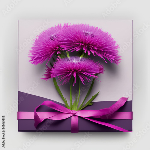 Gift box decorated with flowers and ribbonGift box decorated with dandelions and ribbon