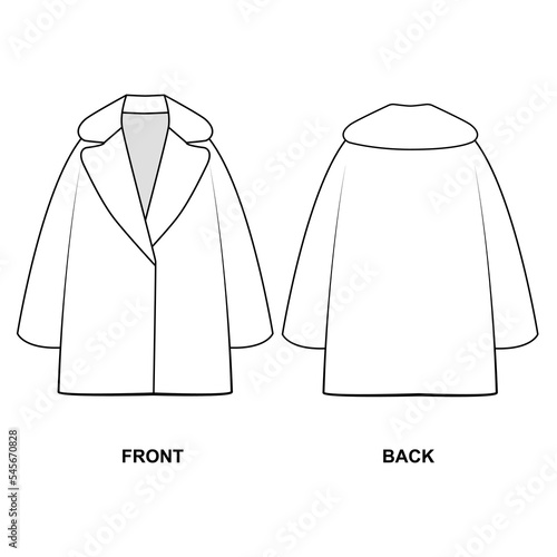 Template for winter coat design. Fur coat technical drawing vector. Fashion oversized coat vector