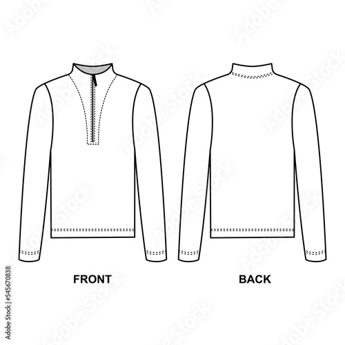 Technical drawing of a jacket with a zipper vector. polo shirt design template
