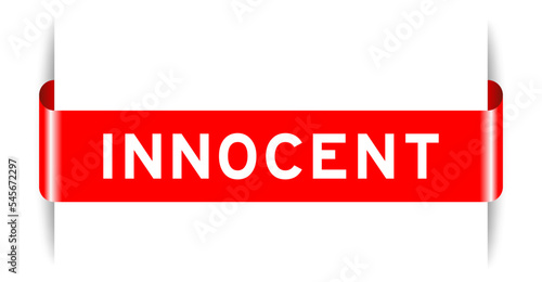 Red color inserted label banner with word innocent on white background