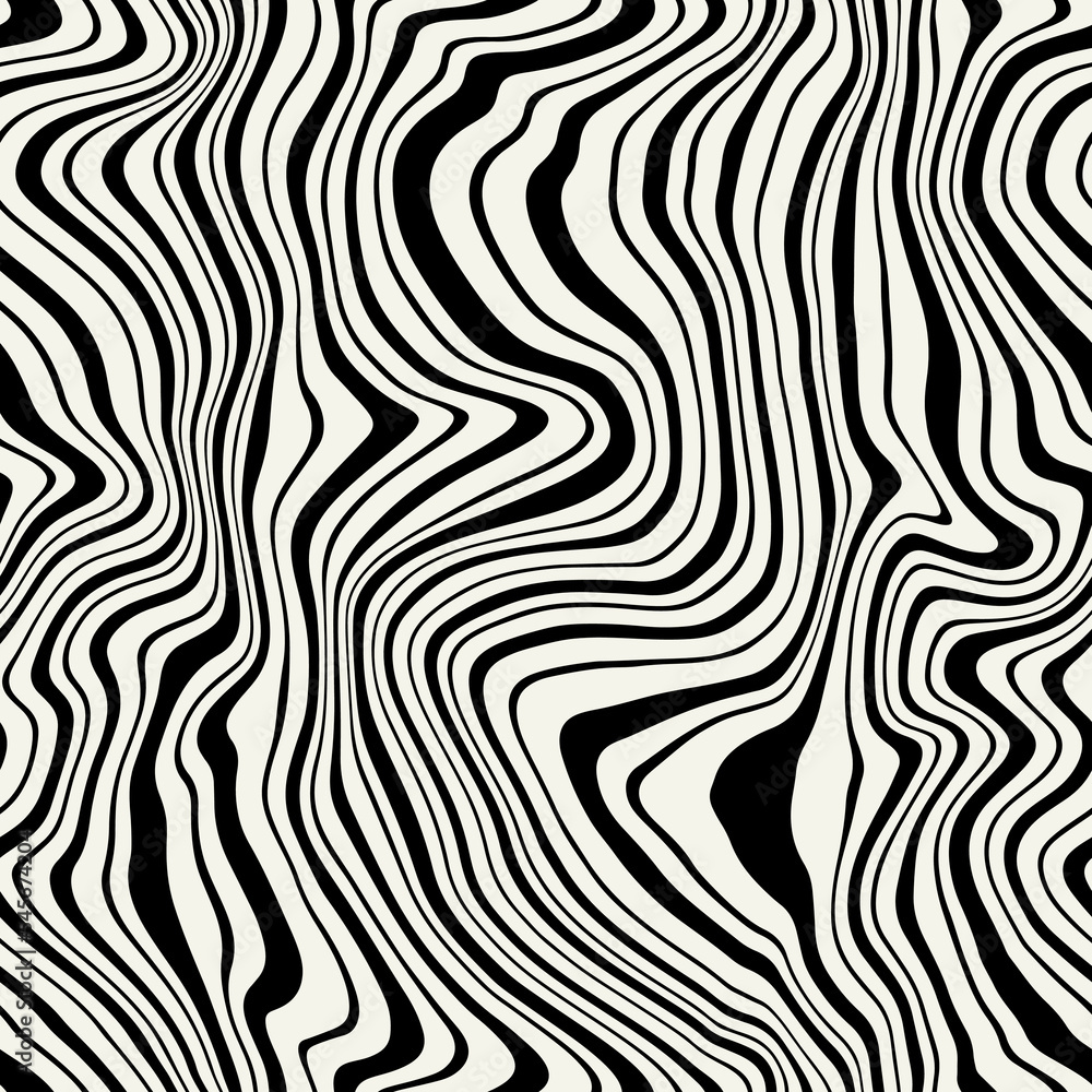 Vector seamless pattern. Abstract distorted striped texture. Monochrome rough zigzag. Creative bold wavy background. Decorative design with stripes. Can be used as a swatch for illustrator.