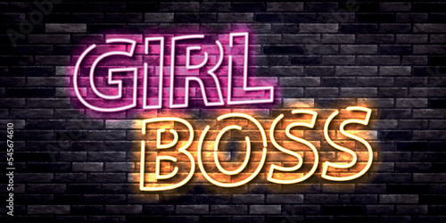 Vector realistic isolated neon sign of Girl Boss on the wall background.
