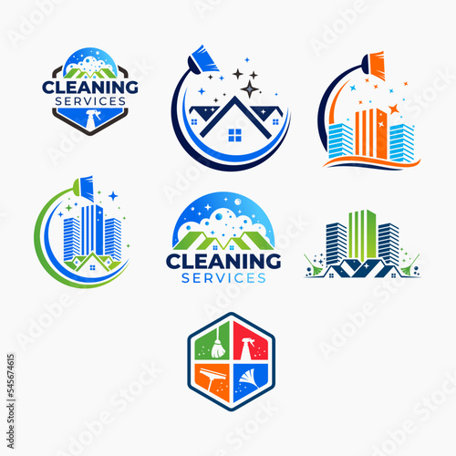 Set of cleaning service house building logo template vector