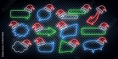 Vector set of realistic isolated neon sign of Christmas frames logo on the transparent background.