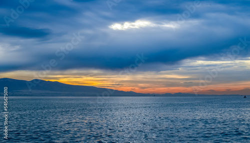 Sunrise on Saronic gulf. Piraeus city ,Greece, 