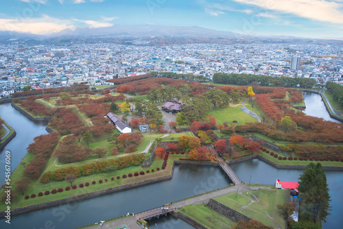 五稜郭タワーから見た紅葉の五稜郭跡