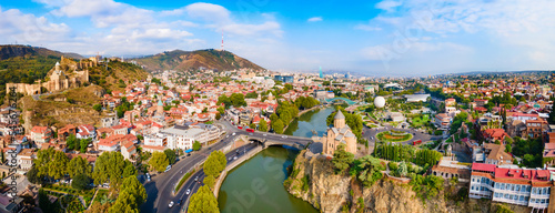 Tbilisi old town aerial panoramic view photo