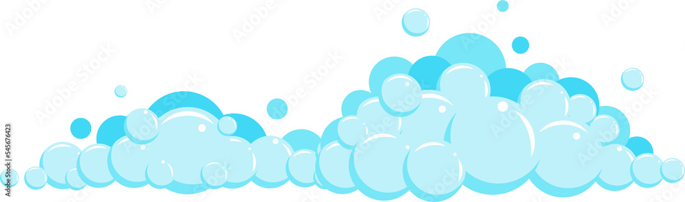 Cartoon soap foam with bubbles. Light blue suds of bath, shampoo, shaving, mousse.  - obrazy, fototapety, plakaty 