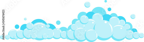 Cartoon soap foam with bubbles. Light blue suds of bath, shampoo, shaving, mousse.  photo