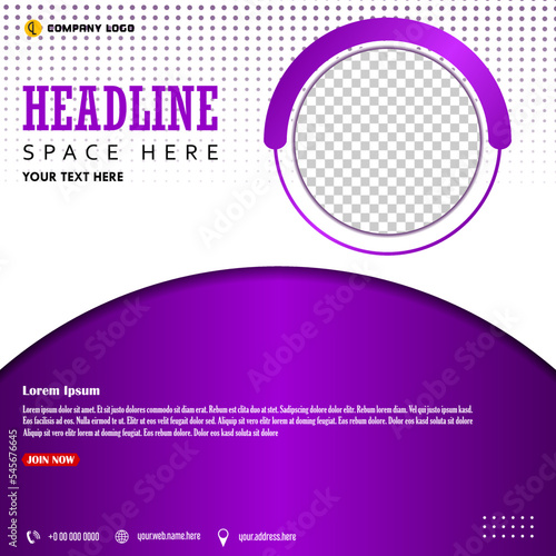 Modern business social media post template creative shapes, purple white color design